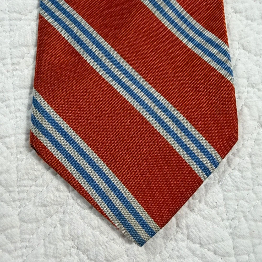 VTG Brooks Brothers Makers Men Necktie Repp Stripe Silk Orange Blue USA 60